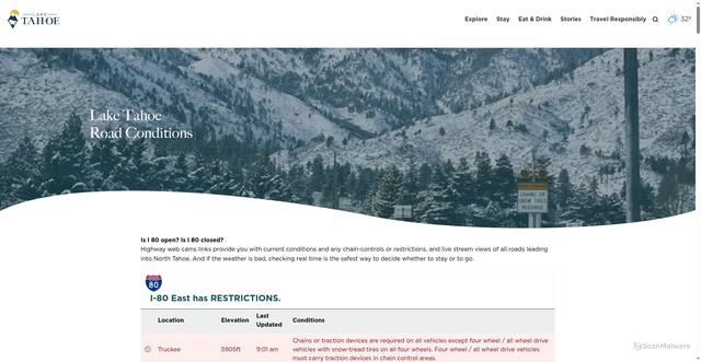 Security scan screenshot of https://laketahoetravel.com/road-conditions/