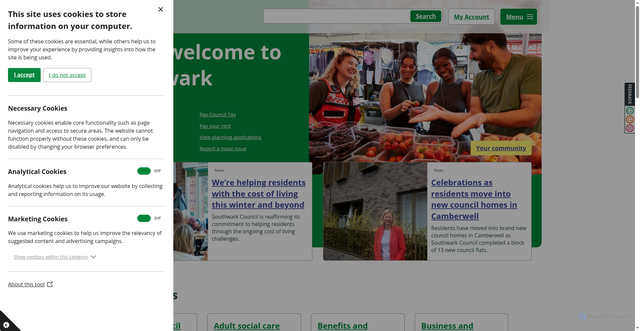 Security scan screenshot of https://www.southwark.gov.uk/