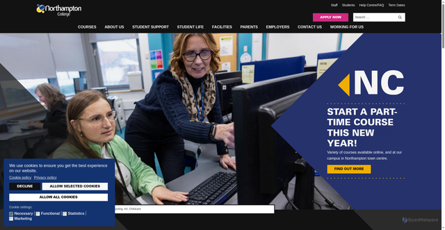 Security scan screenshot of https://www.northamptoncollege.ac.uk/