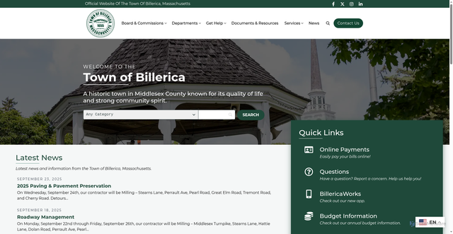 Security scan screenshot of https://billerica.gov/
