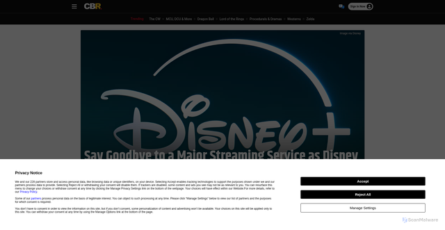 Security scan screenshot of https://www.cbr.com/disney-plus-hulu-replace-star-phaseout-window/