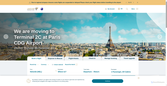 Security scan screenshot of https://www.omanair.com/en