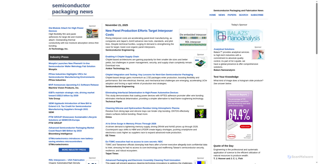 Security scan screenshot of https://www.semiconductorpackagingnews.com/index.html