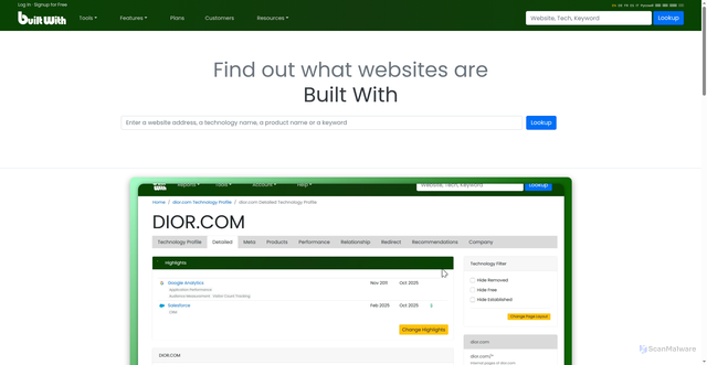 Security scan screenshot of https://builtwith.com/
