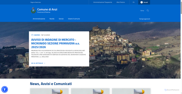 Security scan screenshot of https://www.comune.anzi.pz.it/