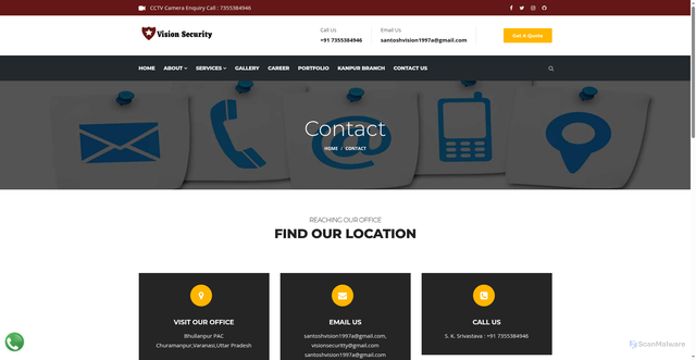Security scan screenshot of https://visionsecurity.co.in/contact.php
