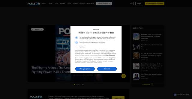Security scan screenshot of https://www.pollstar.com