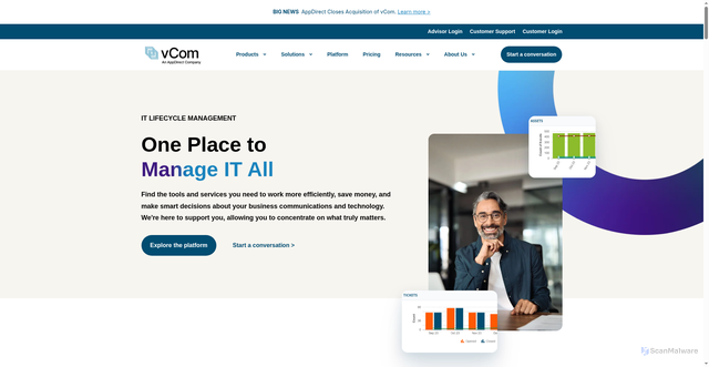 Security scan screenshot of https://vcomsolutions.com