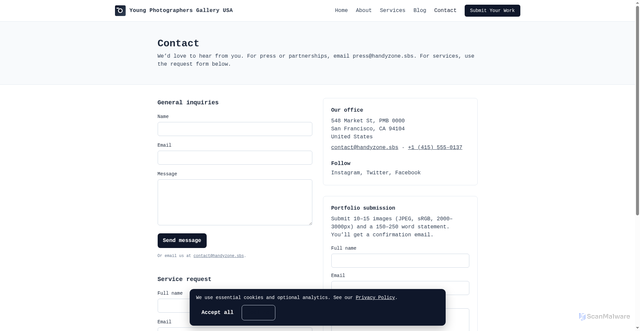 Security scan screenshot of https://handyzone.sbs/contact.php