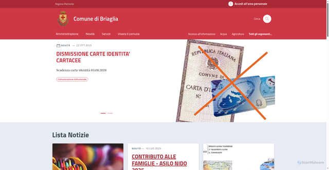 Security scan screenshot of https://www.comune.briaglia.cn.it