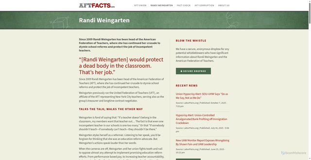 Security scan screenshot of https://aftfacts.com/randi-weingarten/
