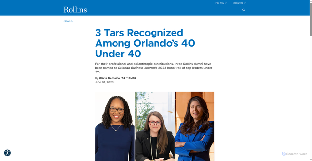 Security scan screenshot of https://rollins-edu-website-ssg.pages.dev/news/3-tars-recognized-among-orlandos-40-under-40/