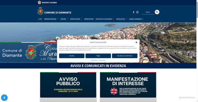 Security scan screenshot of https://www.comune-diamante.it/