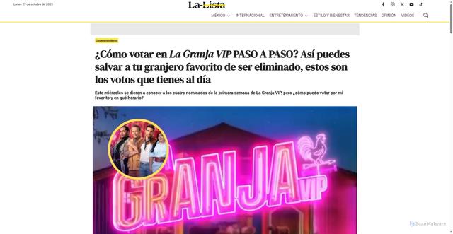 Security scan screenshot of https://la-lista.com/entretenimiento/como-votar-en-la-granja-vip-paso-a-paso-asi-puedes-salvar-a-tu-granjero-favorito-de-ser-eliminado-estos-son-los-votos-que-tienes-al-dia
