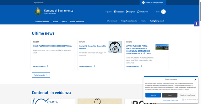Security scan screenshot of https://comune.sovramonte.bl.it/