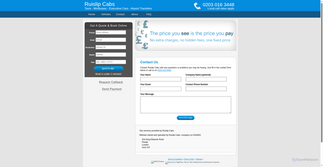 Security scan screenshot of https://ruislipcabs.online/contact.html