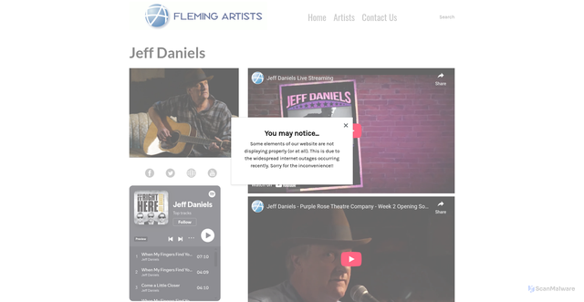 Security scan screenshot of https://www.flemingartists.com/jeff-daniels.html