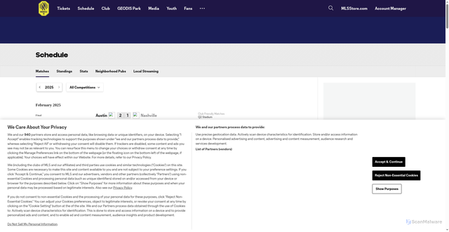 Security scan screenshot of https://www.nashvillesc.com/schedule/matches