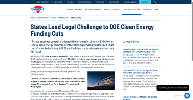 Security scan screenshot of https://www.smacna.org/news/news-archive/article/2026/02/25/states-lead-legal-challenge-to-doe-clean-energy-funding-cuts