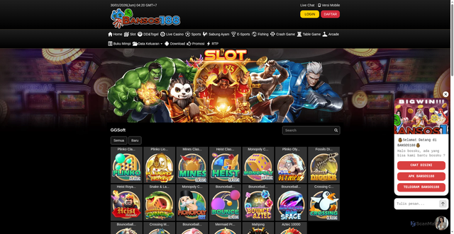 Security scan screenshot of https://noindek2-bansos188.xyz/desktop/game/slot/ggsoft