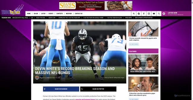 Security scan screenshot of https://1130thetiger.com/devin-white-tackles-record/