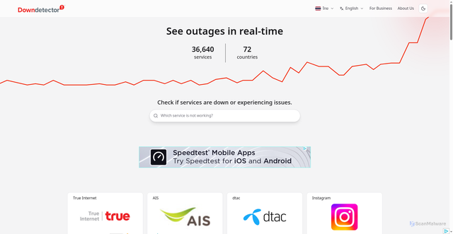 Security scan screenshot of https://th.downdetector.com/en/