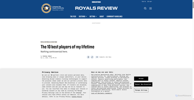 Security scan screenshot of https://www.royalsreview.com/royals-editorial-opinion-reaction/89813/the-10-best-players-of-my-lifetime