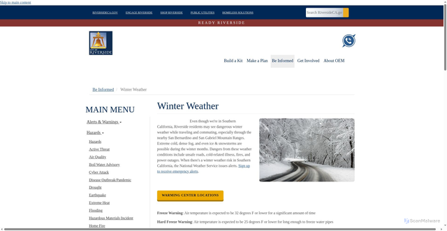 Security scan screenshot of http://riversideca.gov/readyriverside/be-informed/hazards/winter-weather