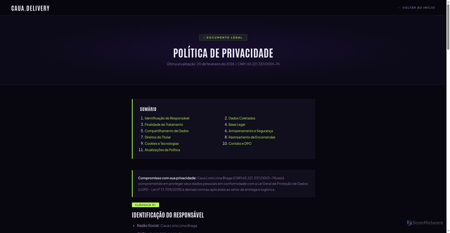 Security scan screenshot of https://caualoris.delivery/privacidade.html