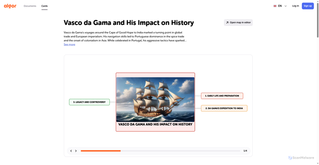 Security scan screenshot of https://cards.algoreducation.com/en/content/FfOiAdE-/vasco-da-gama-voyages-impact