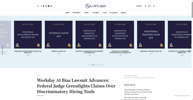 Security scan screenshot of https://www.lawyard.org/news/workday-ai-bias-lawsuit-advances-federal-judge-greenlights-claims-over-discriminatory-hiring-tools/