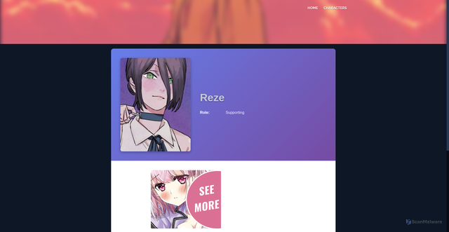 Security scan screenshot of https://w2.chainsawmans.com/characters/reze/