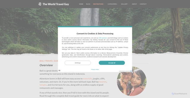 Security scan screenshot of https://theworldtravelguy.com/destinations/bali-travel-guide/