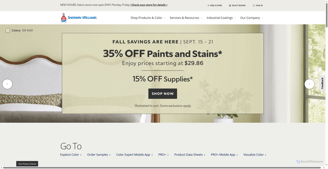 Security scan screenshot of https://www.sherwin-williams.com