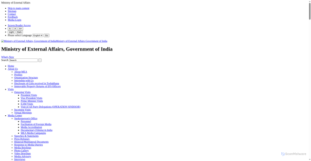 Security scan screenshot of https://mea.gov.in
