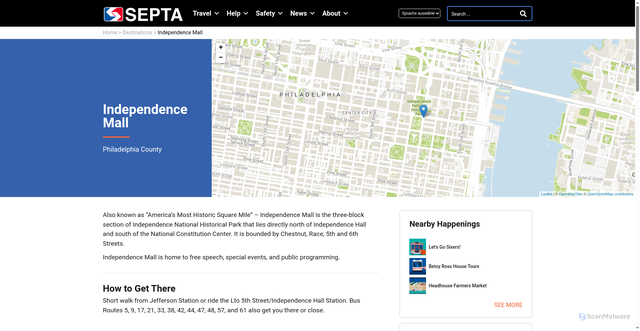 Security scan screenshot of https://wwww.septa.org/destinations/independence-mall/