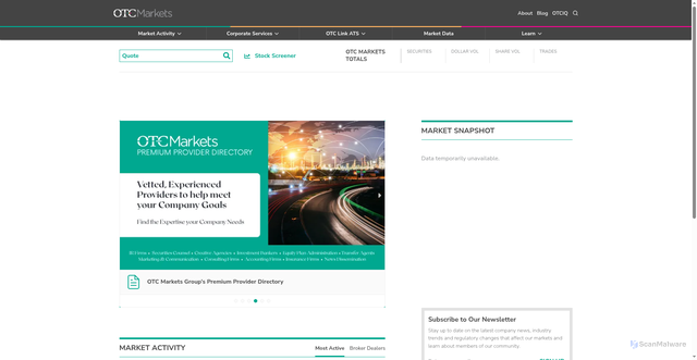 Security scan screenshot of https://www.otcmarkets.com