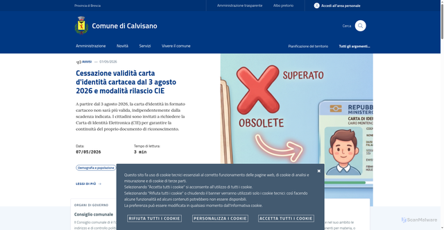 Security scan screenshot of https://www.comune.calvisano.bs.it