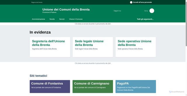 Security scan screenshot of https://www.unionecomunidellabrenta.it/hh/index.php