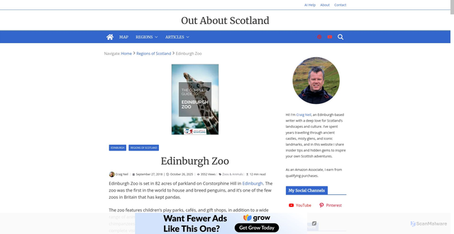 Security scan screenshot of https://outaboutscotland.com/the-royal-edinburgh-zoo/