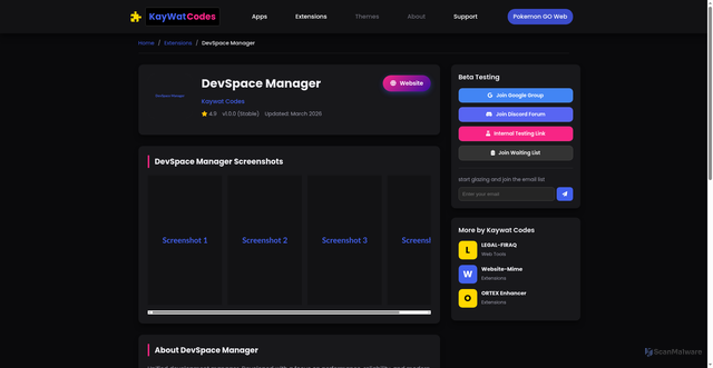 Security scan screenshot of https://kaywat-codes.pages.dev/views/devspace-manager