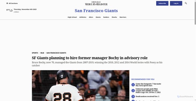 Security scan screenshot of https://www.orovillemr.com/2025/11/04/sf-giants-working-on-hiring-former-manager-bochy-in-advisory-role/