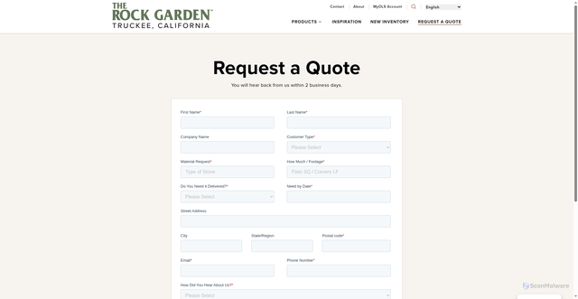 Security scan screenshot of https://rockgardenonline.com/request-a-quote/