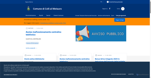 Security scan screenshot of https://www.comune.collialmetauro.pu.it