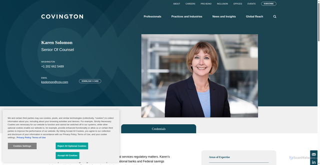 Security scan screenshot of https://www.cov.com/en/professionals/s/karen-solomon