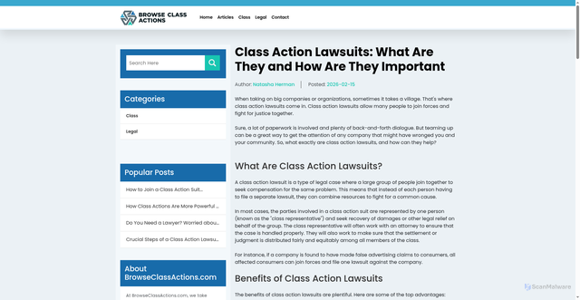 Security scan screenshot of https://browseclassactions.com/article/7198-class-action-lawsuits-what-are-they-and-how-are-they-important