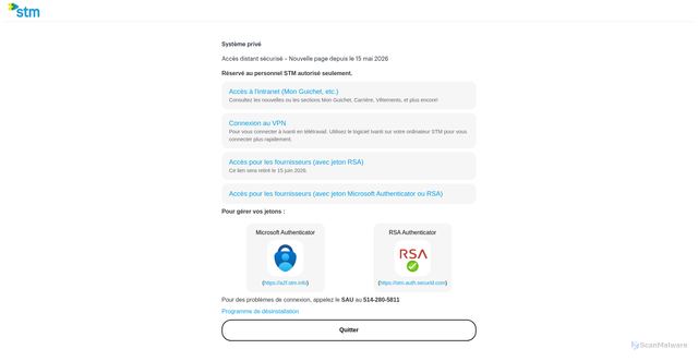 Security scan screenshot of https://portail.stm.info