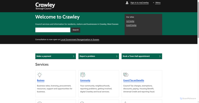 Security scan screenshot of https://crawley.gov.uk/