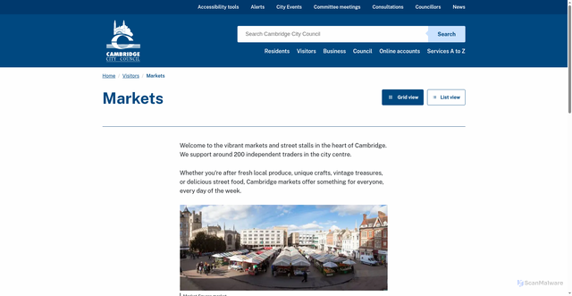 Security scan screenshot of https://www.cambridge.gov.uk/markets
