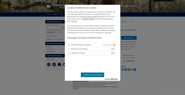 Security scan screenshot of https://digitalcommons.georgiasouthern.edu/gasouthern-football-team/32/